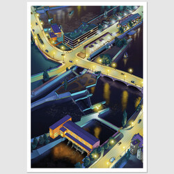 Wrocław, Pomeranian Bridges and Hydroelectric Station, Postcard by Jan Jerzmański