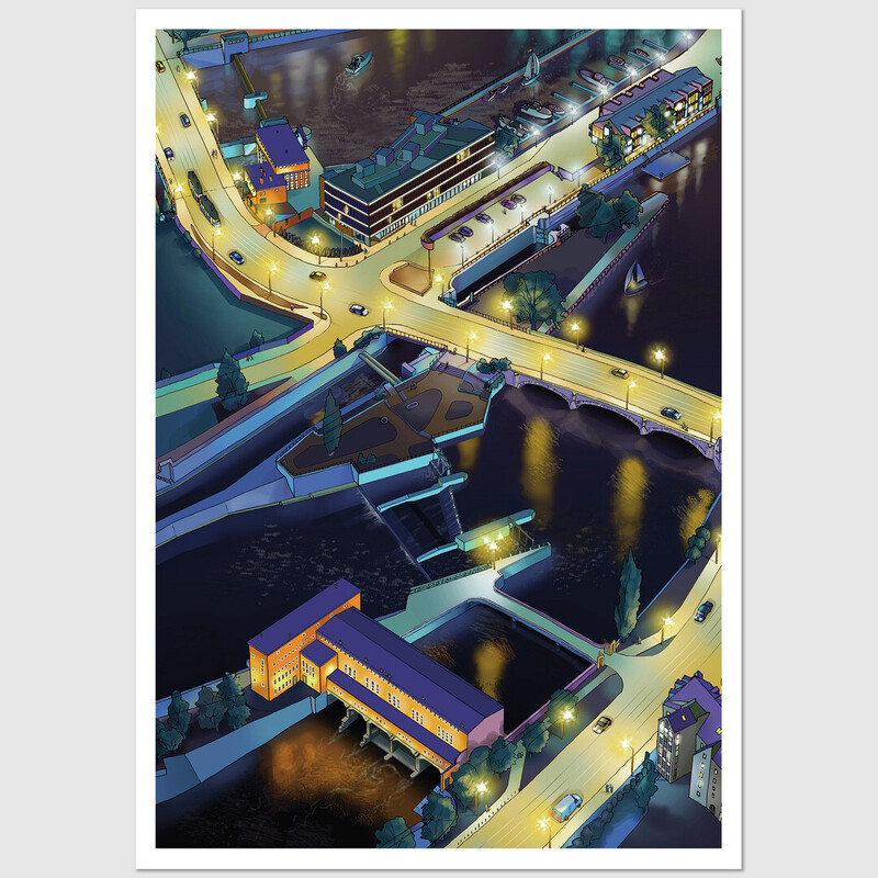 Wrocław, Mosty Pomorskie i Elektrownie Wodne, pocztówka, Jan Jerzmański