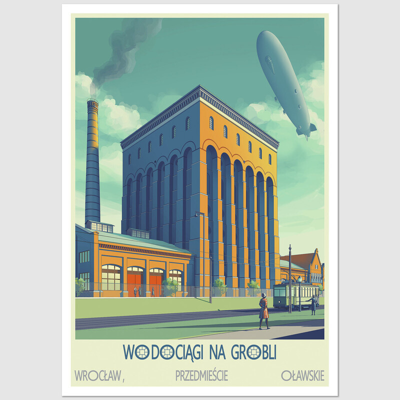 Wrocław, Wieża Ciśnień Na Grobli 2, pocztówka, Jan Jerzmański