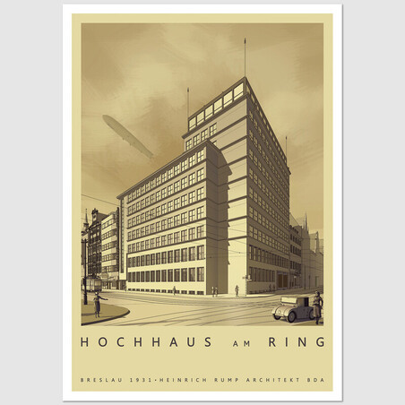 Hochhaus am Ring, Breslau, Postcard by Jan Jerzmański