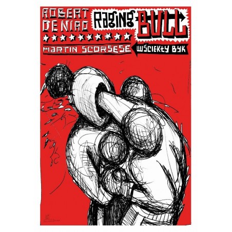 Raging Bull, postcard by Leszek Żebrowski
