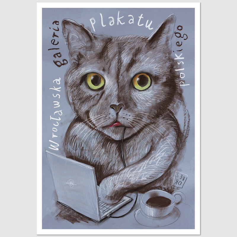 Poster gallery: cat with a laptop postcard, Leszek Żebrowski