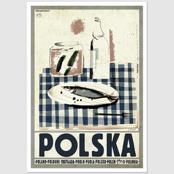 Polska ze śledzikiem i wódką, postcard by Ryszard Kaja