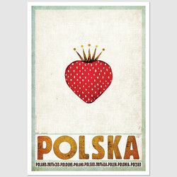 Polska z truskawką, postcard by Ryszard Kaja