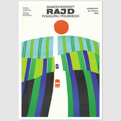 Samochodowy rajd folkloru polskiego, postcard by Wiktor Górka