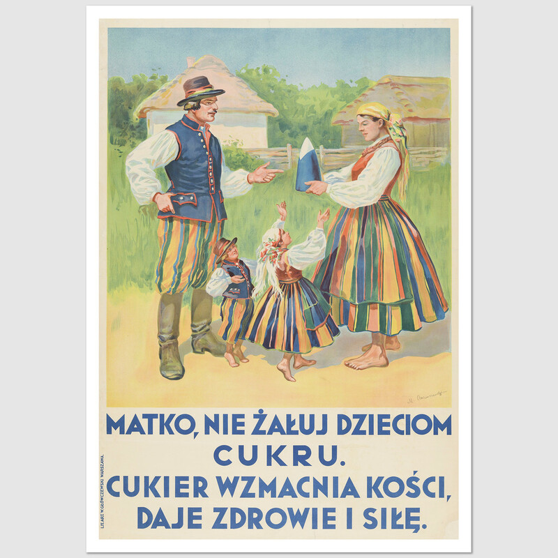 Mother, don't skimp on sugar, postcard by Marian Adamczewski