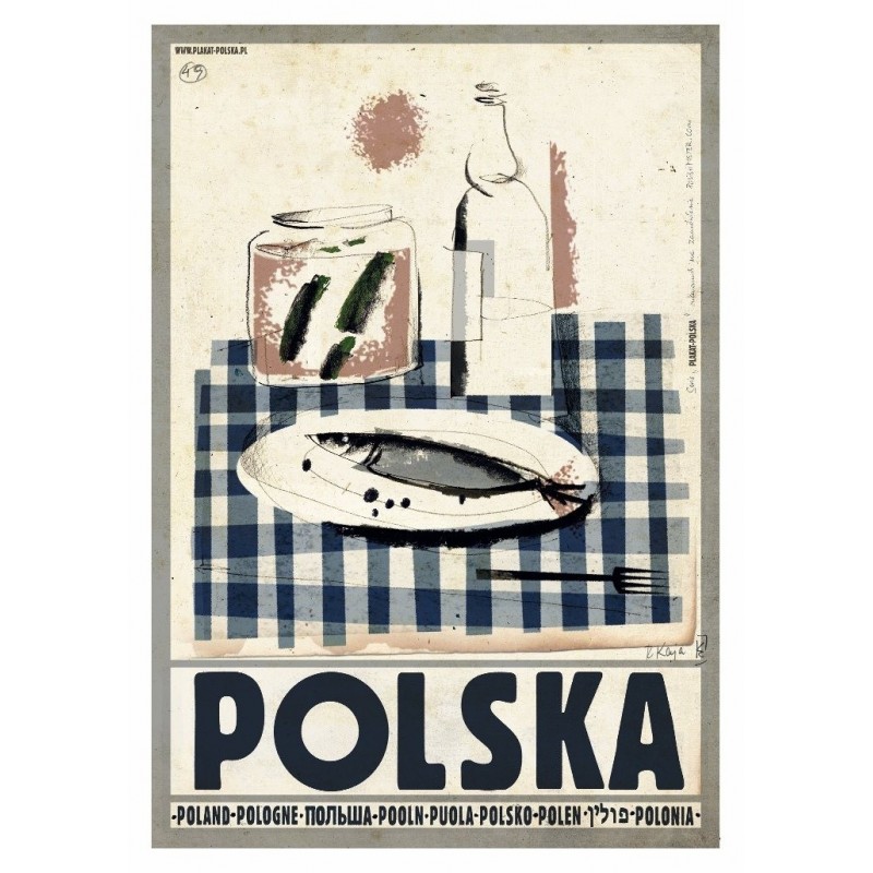 Polska ze śledzikiem i wódką, postcard by Ryszard Kaja