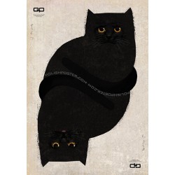Postcard with double black cat by Ryszard Kaja
