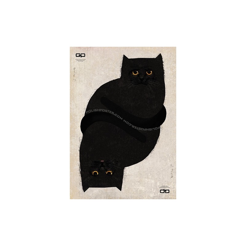 Postcard with double black cat by Ryszard Kaja