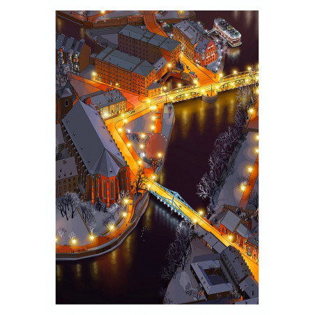 Wrocław, Młyńskie Bridges and Tumski Bridge, Postcard by Jan Jerzmański